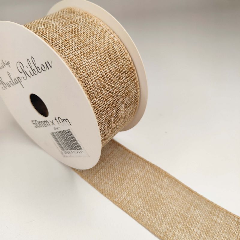 Jute Ribbon Wired Edge - 50mm Natural **FULL ROLL**