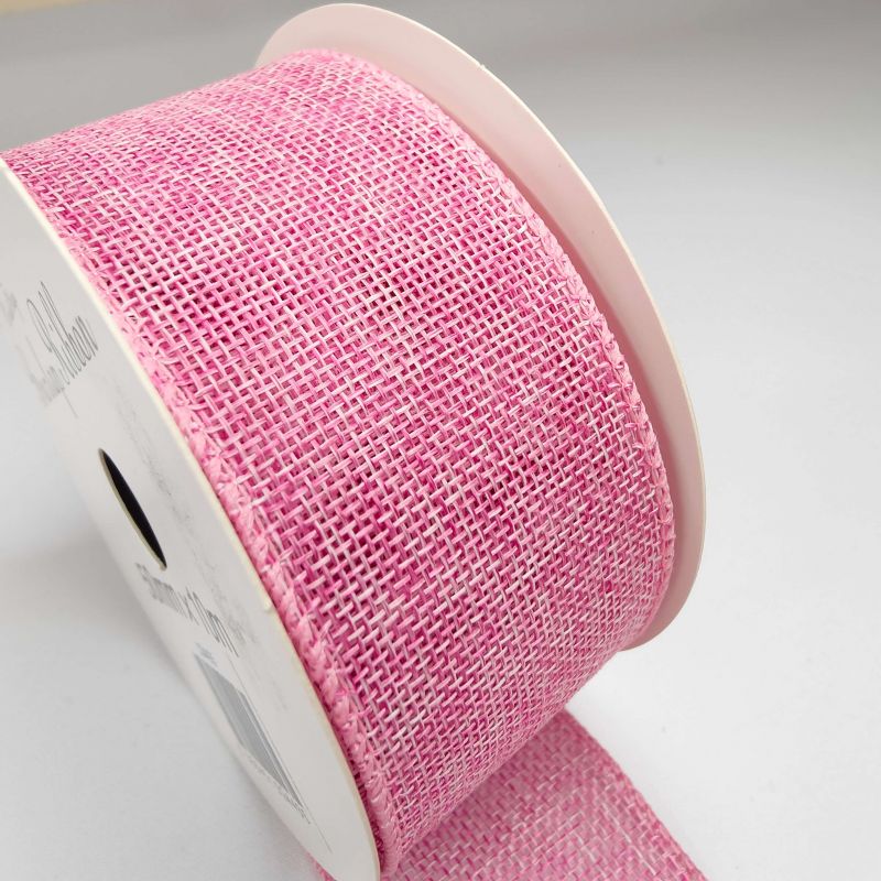 Jute Ribbon Wired Edge - 50mm Pink **FULL ROLL**