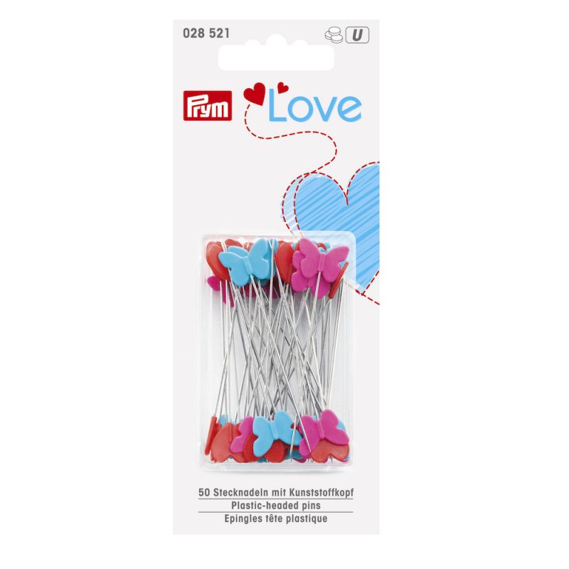 Prym Quilters Flat Butterfly & Heart Pins Pink Blue Heads