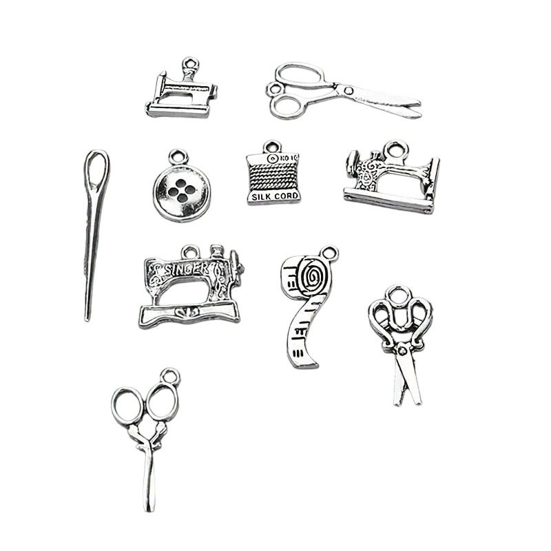 10pcs Vintage Alloy Charms Antique Silver Sewing Collection