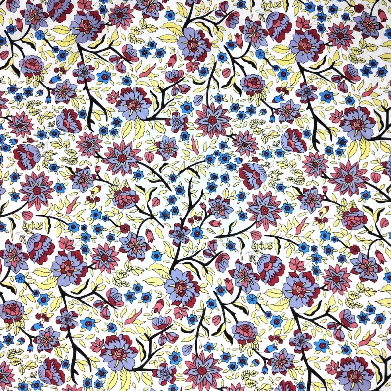 100% Cotton Poplin Fabric - Violet & Wine Floral Flowers
