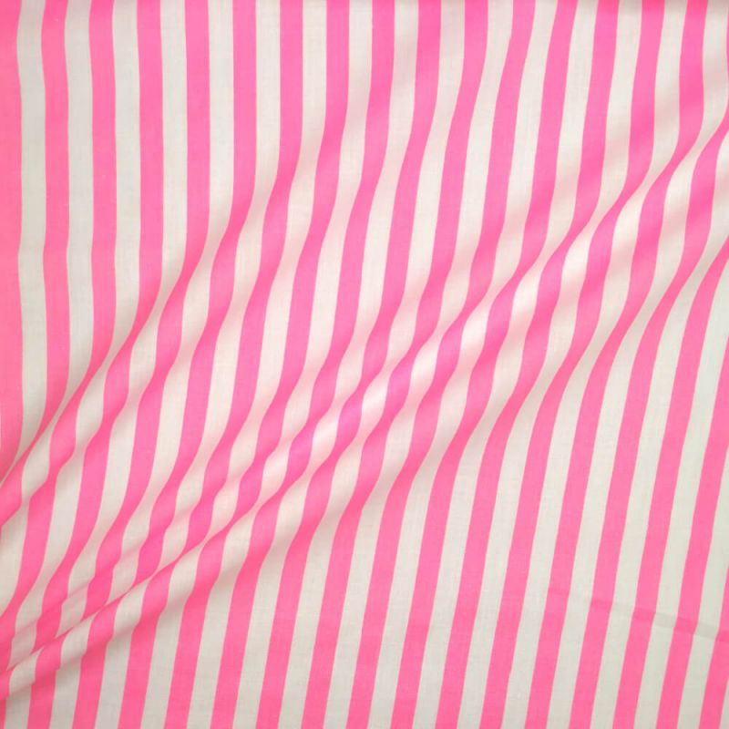 Printed Polycotton Fabric Medium Stripe - Pink with White