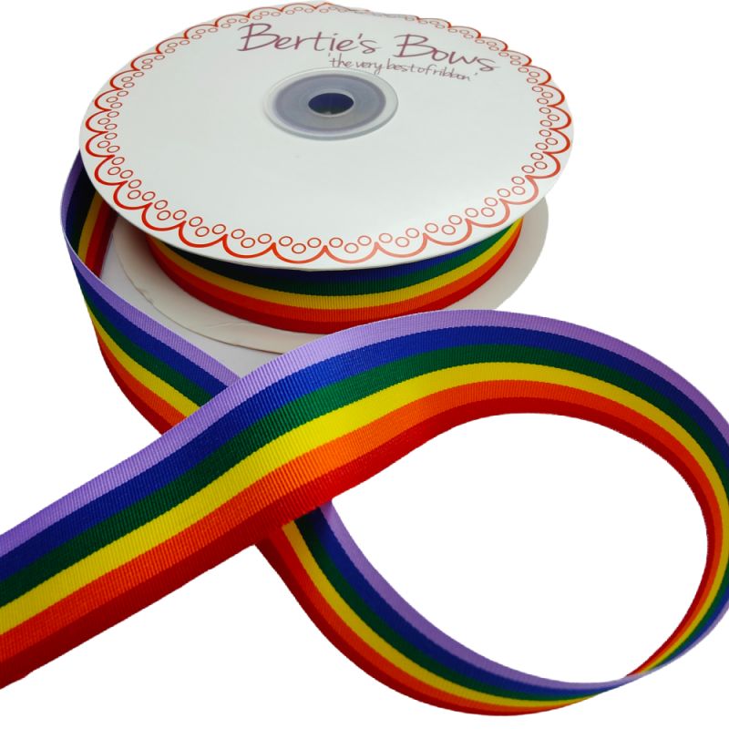 Berties Bows - Rainbow Grosgrain Ribbon - 25mm