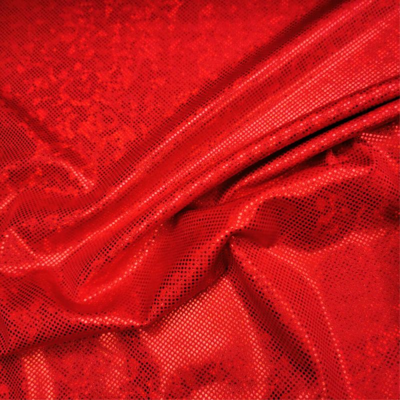 Foil Red with Red Holo Dots Poly Spandex  2 Way Stretch Lycra Fabric