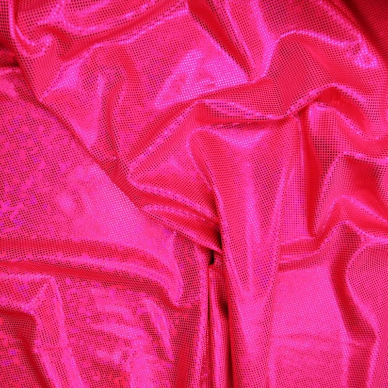 Foil Cerise with Cerise Holo Dots Poly Spandex  2 Way Stretch Lycra Fabric