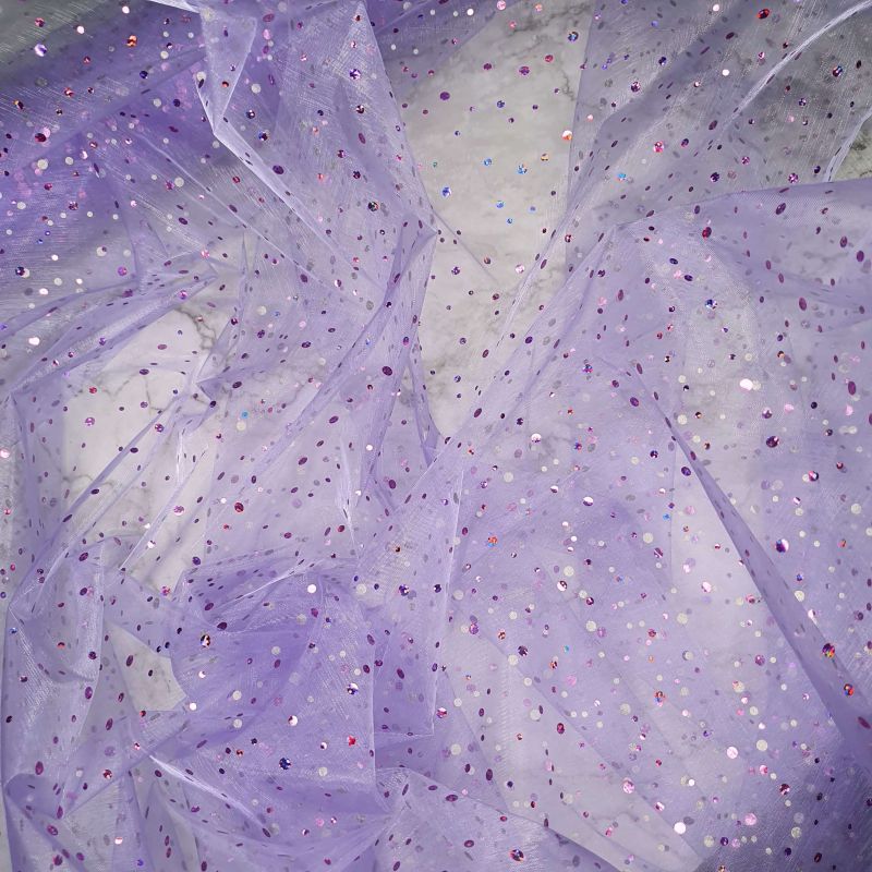 Diamante Sequin Voile - Lilac with Purple Holographics