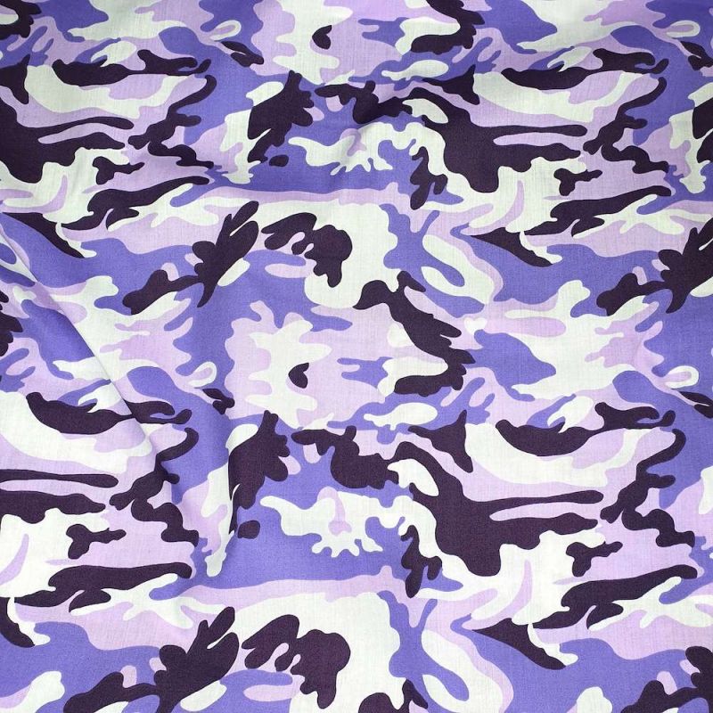 Polycotton Printed Fabric Camouflage Camo - Purple