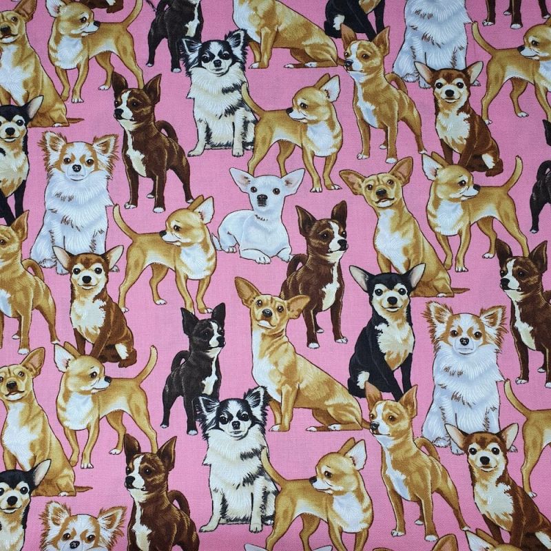 100% Cotton Digital Fabric Timeless Treasures - Chihuahua Pink