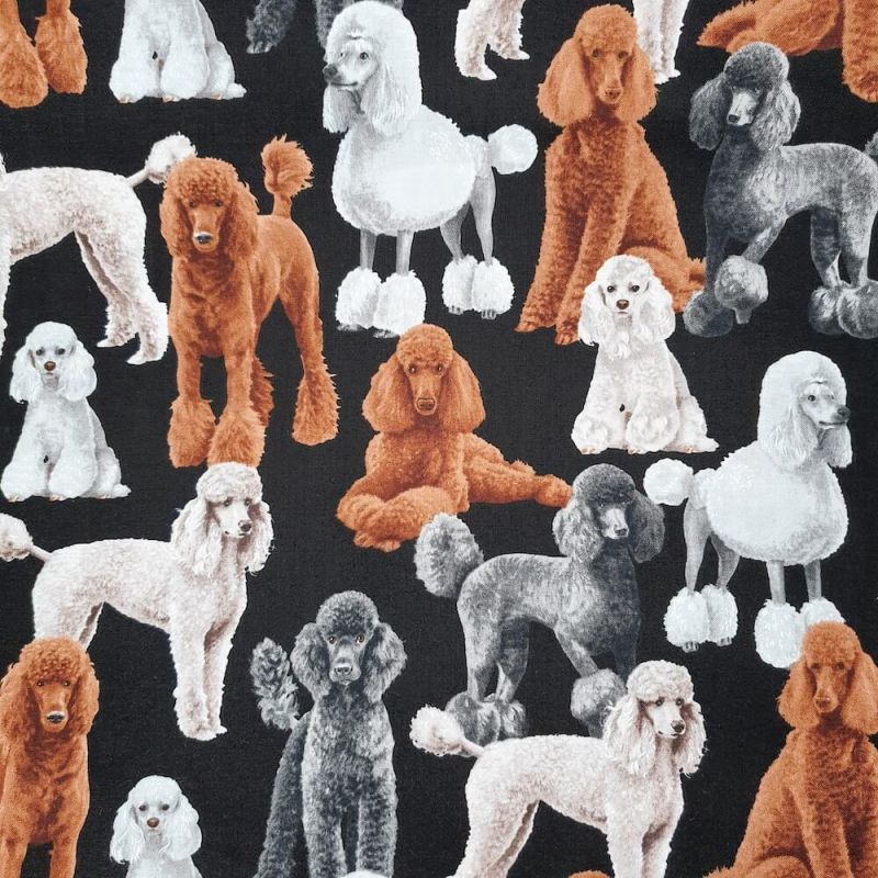 100% Cotton Digital Fabric Timeless Treasures - Poodle Black