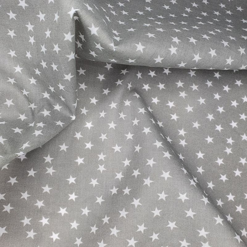 Polycotton Printed Fabric Stars Grey n White