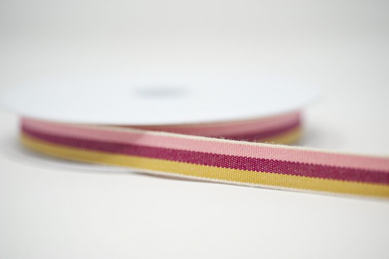 Woven Cotton Ribbon 15mm - Pink Raspberry Gold