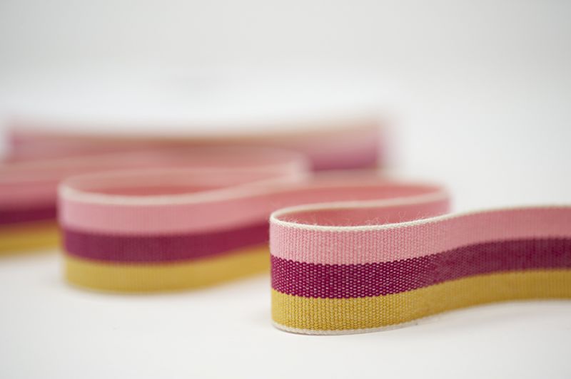 Woven Cotton Ribbon 25mm - Pink Raspberry Gold