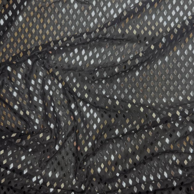 Black with Silver Sequins Power Mesh Net Body Stocking Fabric 150cm 
