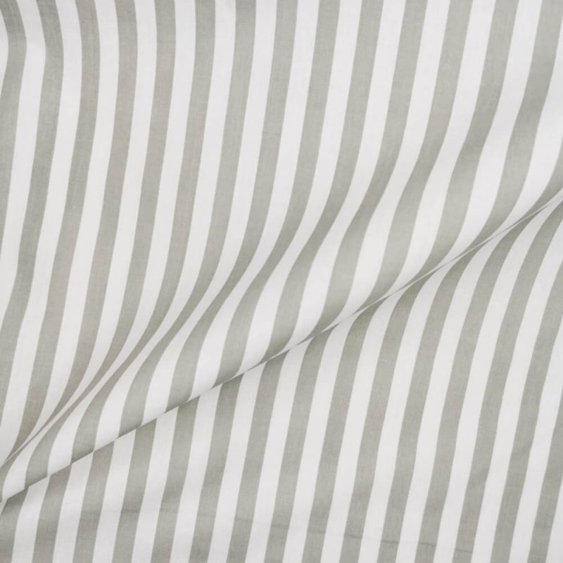 Printed Polycotton Fabric Medium Stripe - Silver with White