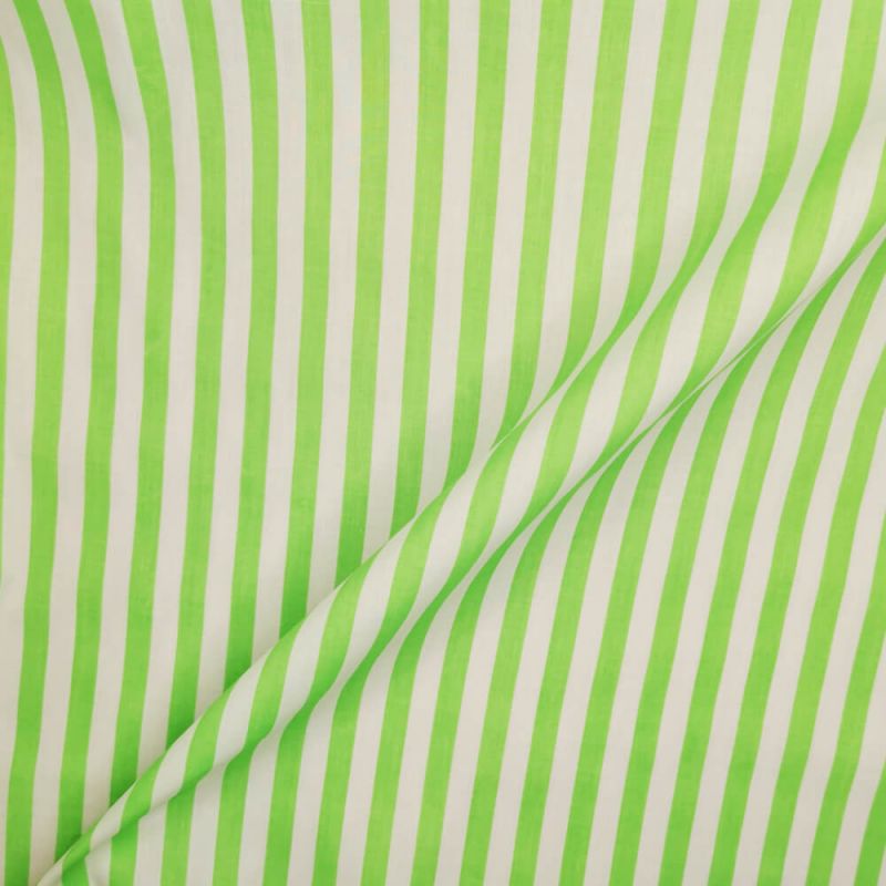 Printed Polycotton Fabric Medium Stripe - Green with White