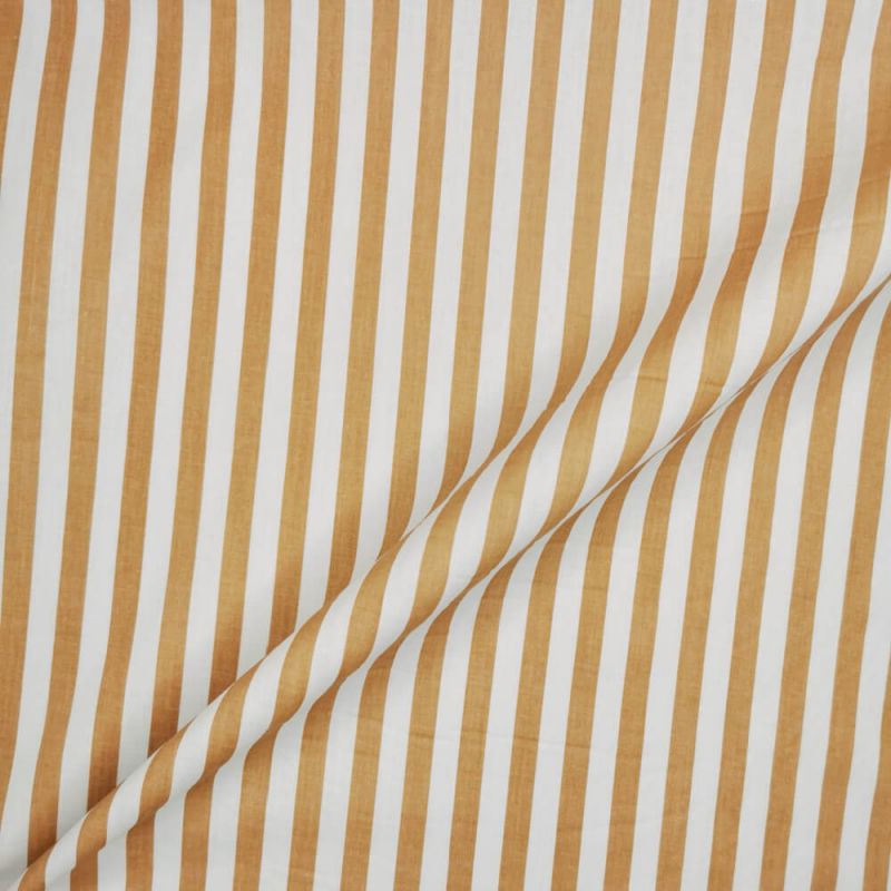 Printed Polycotton Fabric Medium Stripe - Tan with White