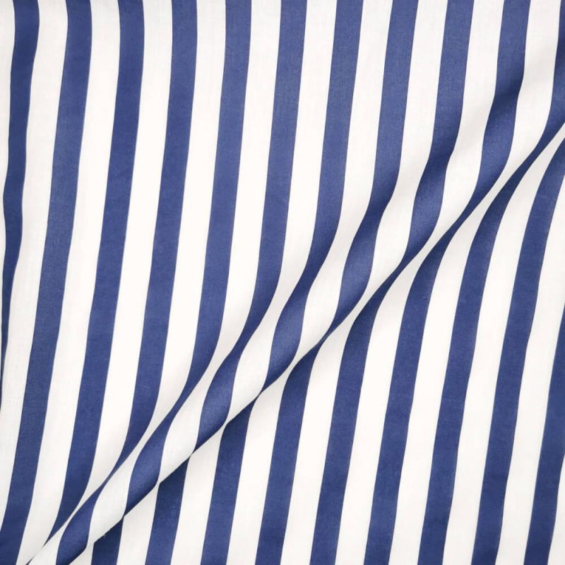 Printed Polycotton Fabric Wide Stripe - Navy with White