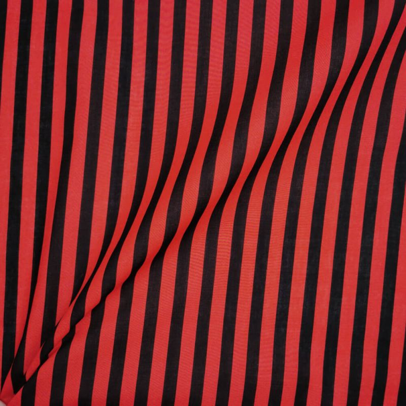 Printed Polycotton Fabric Wide Stripe - Red with Black