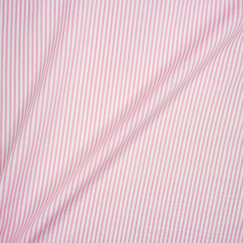 Printed Polycotton Fabric Thin Stripe - Pink with White