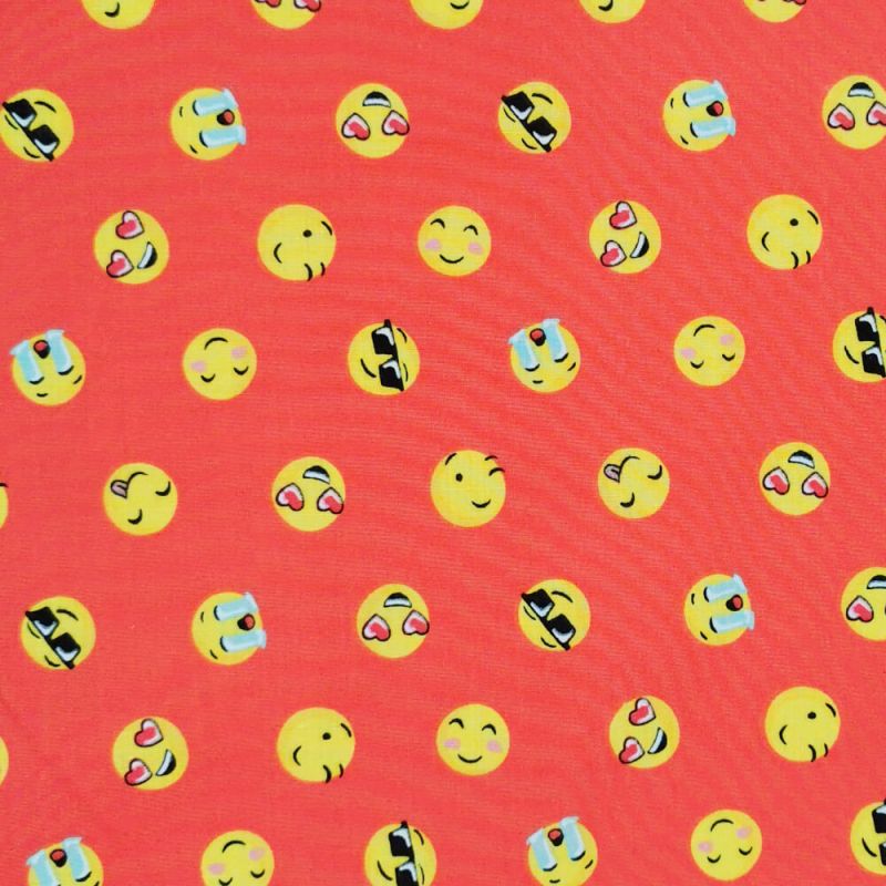 Printed Poly Cotton Fabric Designs By Libby Emojis - Red