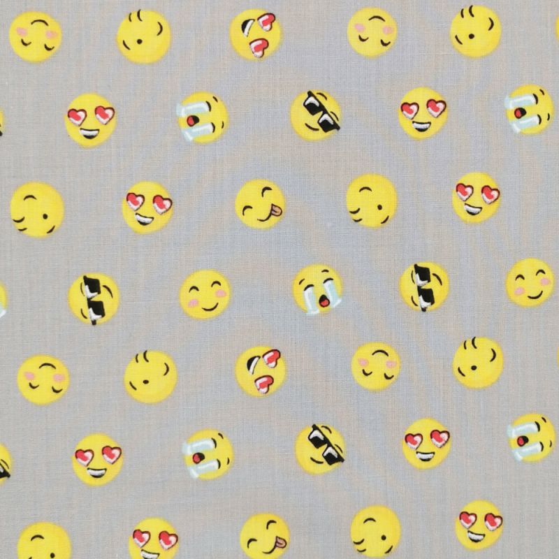 Printed Poly Cotton Fabric Designs By Libby Emojis - Grey