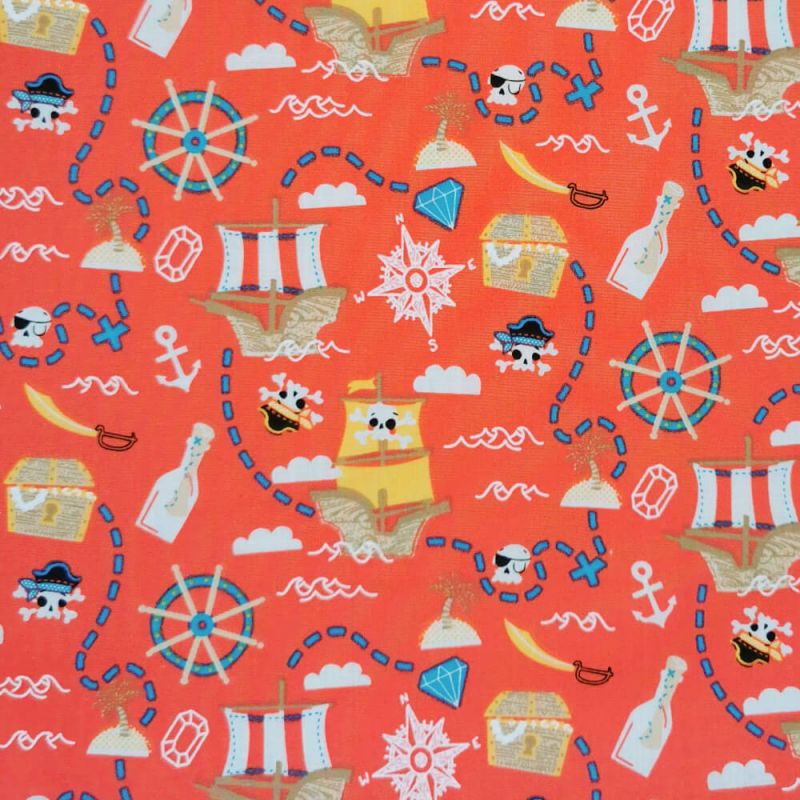 Printed Polycotton Fabric - Designs By Libby Treasure Hunt - Red
