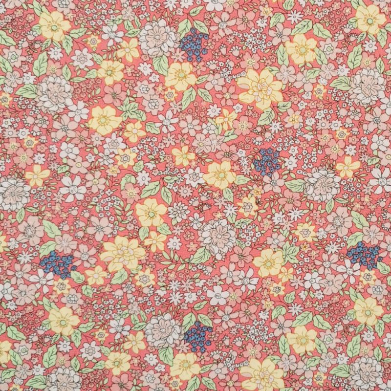 100% Cotton Poplin Fabric - Mixed Flowers on Pink