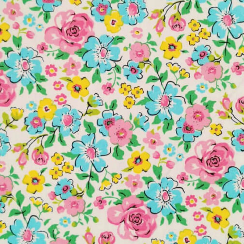 100% Organic Cotton Poplin Fabric - Small Flowers - Pink