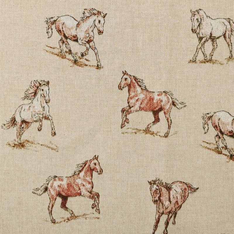 Cotton Rich Linen Look Printed Panama Fabric - Horses