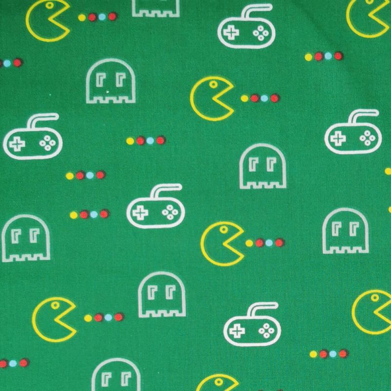 Polycotton Printed Fabric MP Hungry Gamer - Green