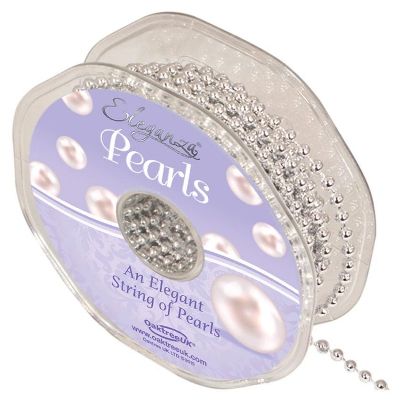 4mm Eleganza Plastic Pearls on a String - Silver