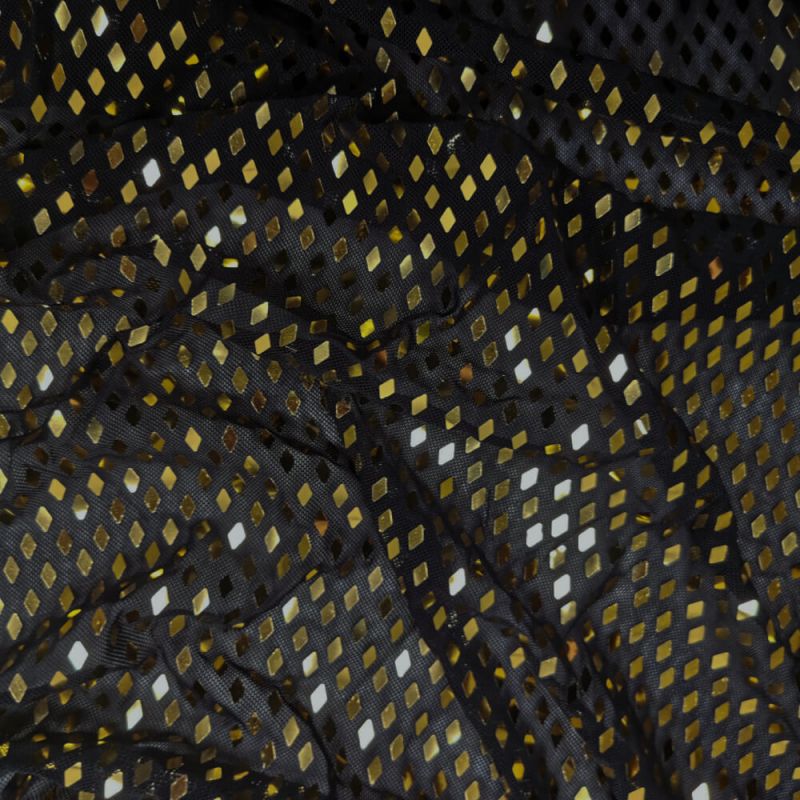 Black with Gold Sequins Power Mesh Net Body Stocking Fabric 150cm 