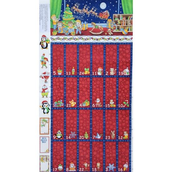 R - Nutex Christmas Advent Calendar Panel - Kids Arround theTree Navy & Red 60cm