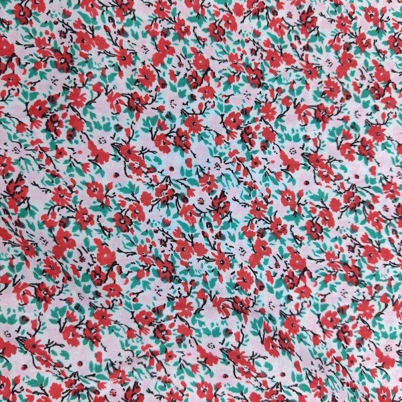 Printed Polycotton Fabric - Small Flowers Calendula Red