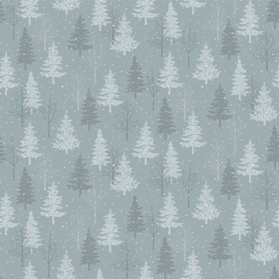 100% Cotton Fabric by Nutex - Christmas Winter Moon Trees