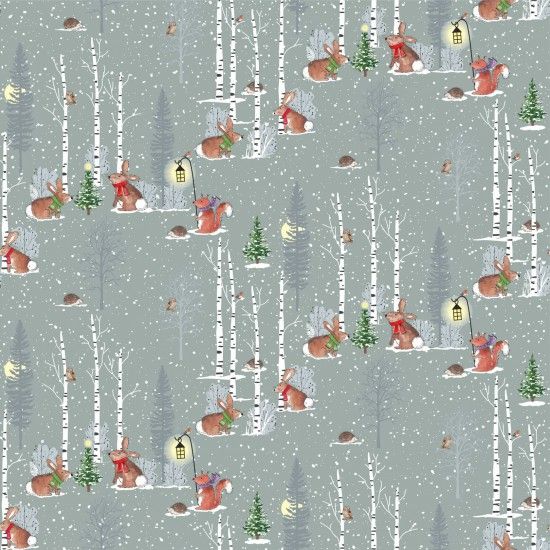 100% Cotton Fabric by Nutex - Christmas Winter Moon Lamplight