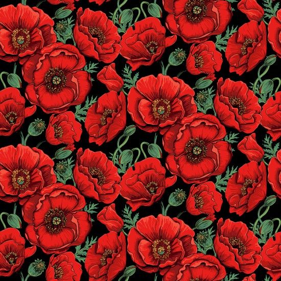 100% Cotton Fabric by Nutex - Flower Market Poppy