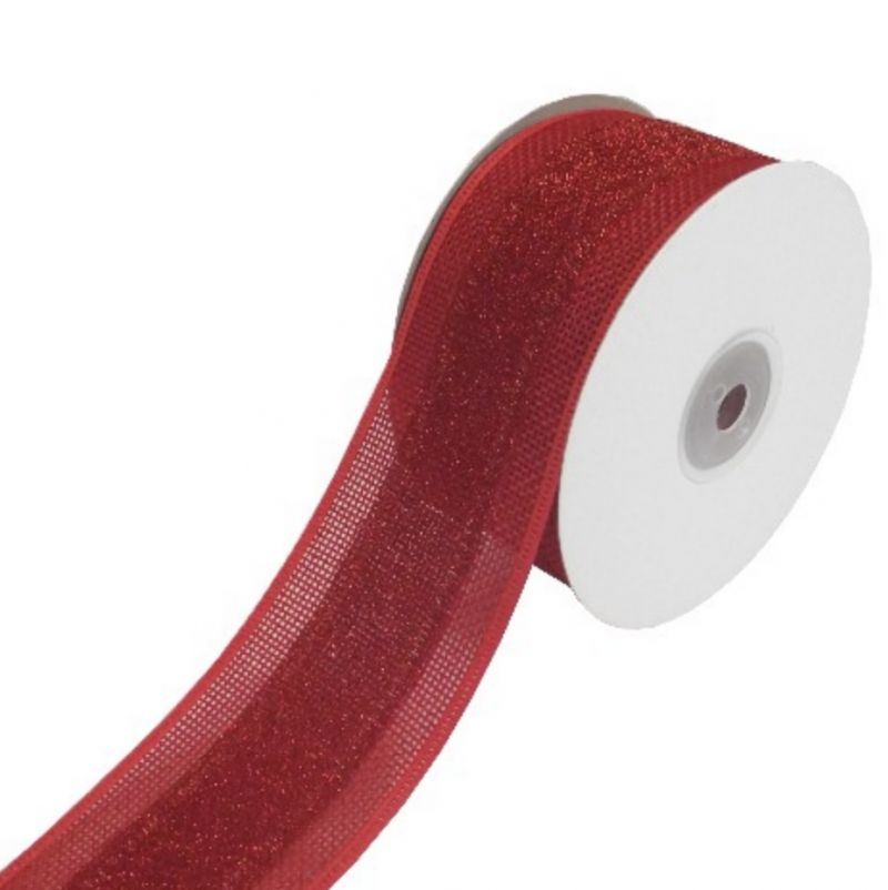 Hessian Woven Edge Ribbon - 50mm Red **FULL ROLL**