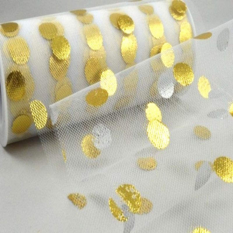 Pattern Tulle - Spots White & Gold 10m Roll