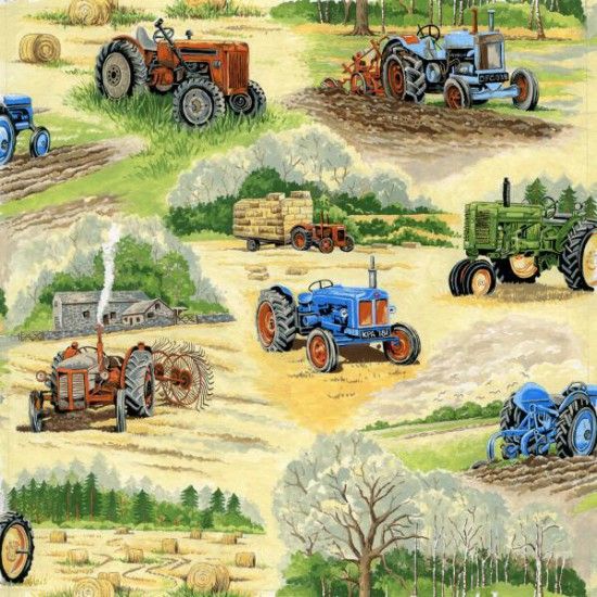 100% Cotton Fabric by Nutex - In The Country Tractor