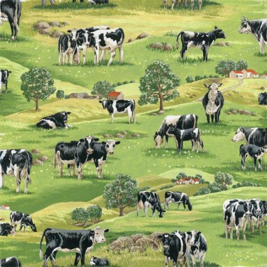 100% Cotton Fabric by Nutex - In The Country Cows