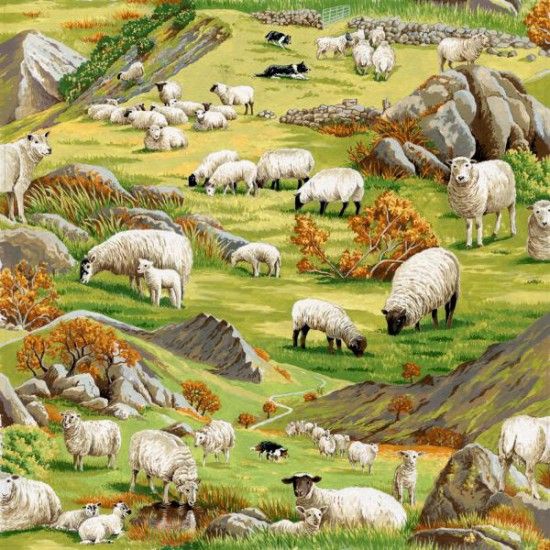 100% Cotton Fabric by Nutex - In The Country Sheep