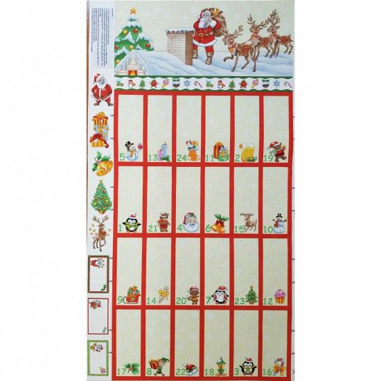 T - Nutex Christmas Advent Calendar Panel - Santa on the Roof Cream & Red 60cm
