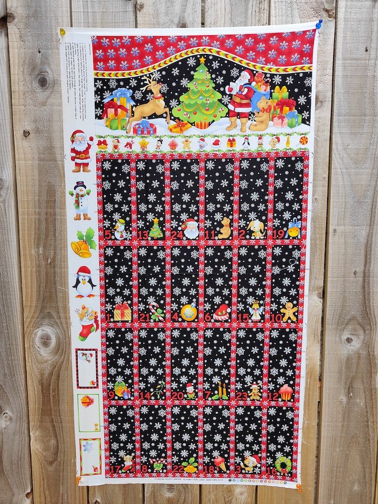 A - Nutex 100% Cotton Fabric Christmas Panel Advent Calendar Santa, Reindeer & Teddy 