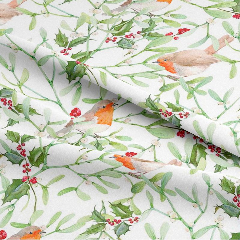 100% Cotton Fabric Digital Print by Crafty Cotton - Christmas Holly Robin