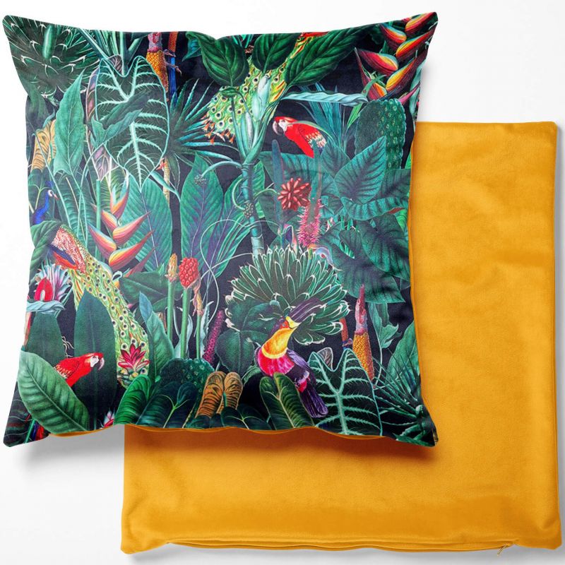 Digital Print Crafty Velvet Cushion Cover - Rainforest Black