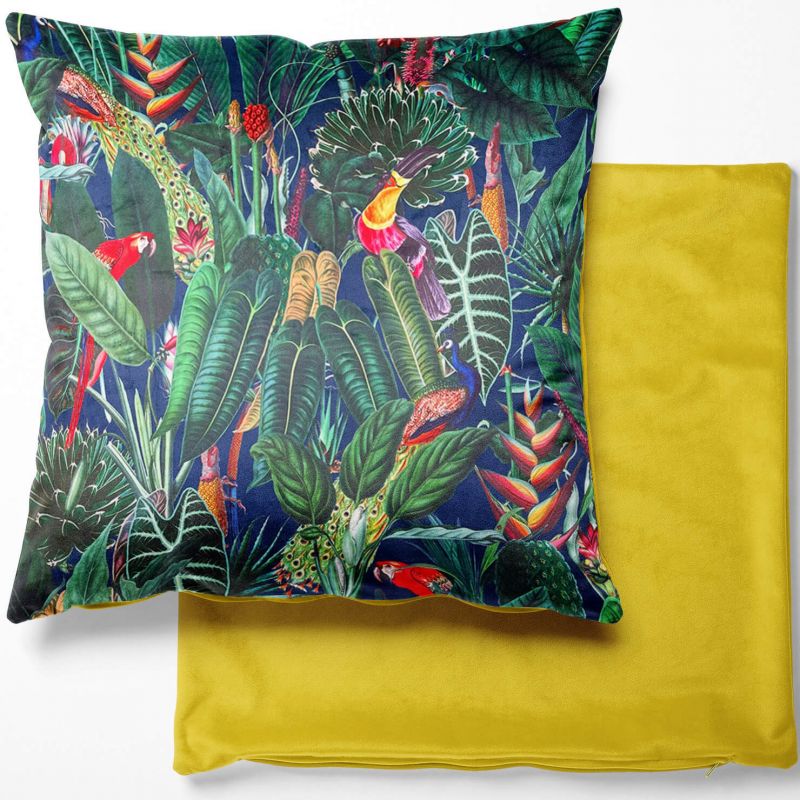 Digital Print Crafty Velvet Cushion Cover - Rainforest Navy