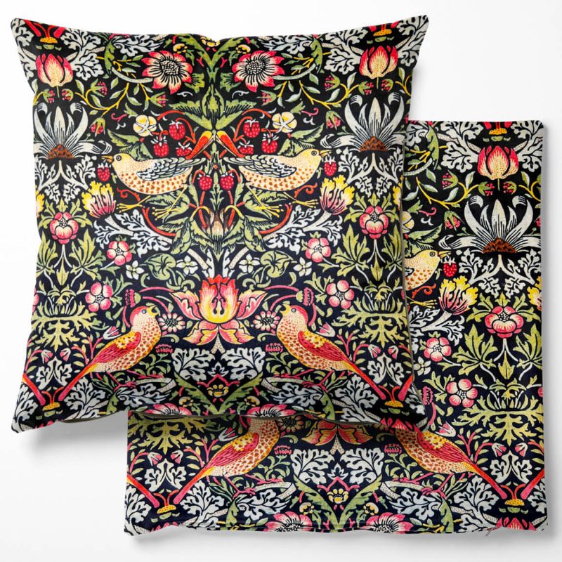 Digital Print Crafty Velvet Cushion Cover - Strawberry Thief Ebony