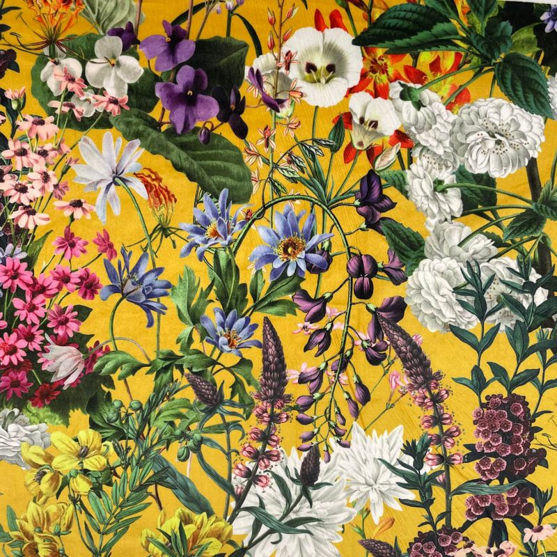 Digital Print Crafty Velvet Fabric - Summer Floral Ochre