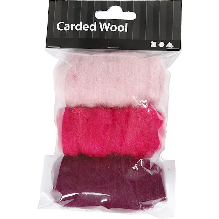 Needel Felting Carded Wool Pink Harmony 3 x 10g